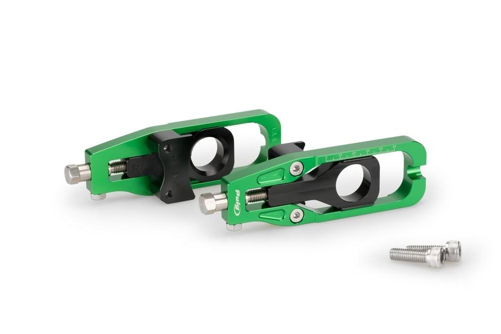 Tensores cadena aluminio CNC Kawasaki ZX-6R 2013-2017 y 2024- verdes