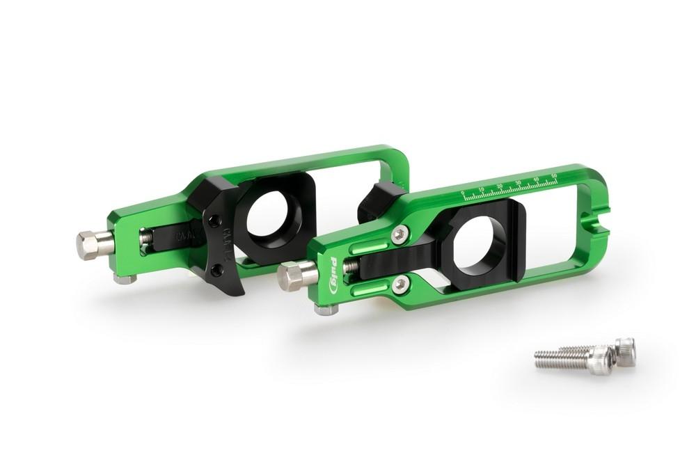 Tensores cadena aluminio CNC Yamaha T-Max 530 2012-2019, T-Max 560 2020-2024 verdes