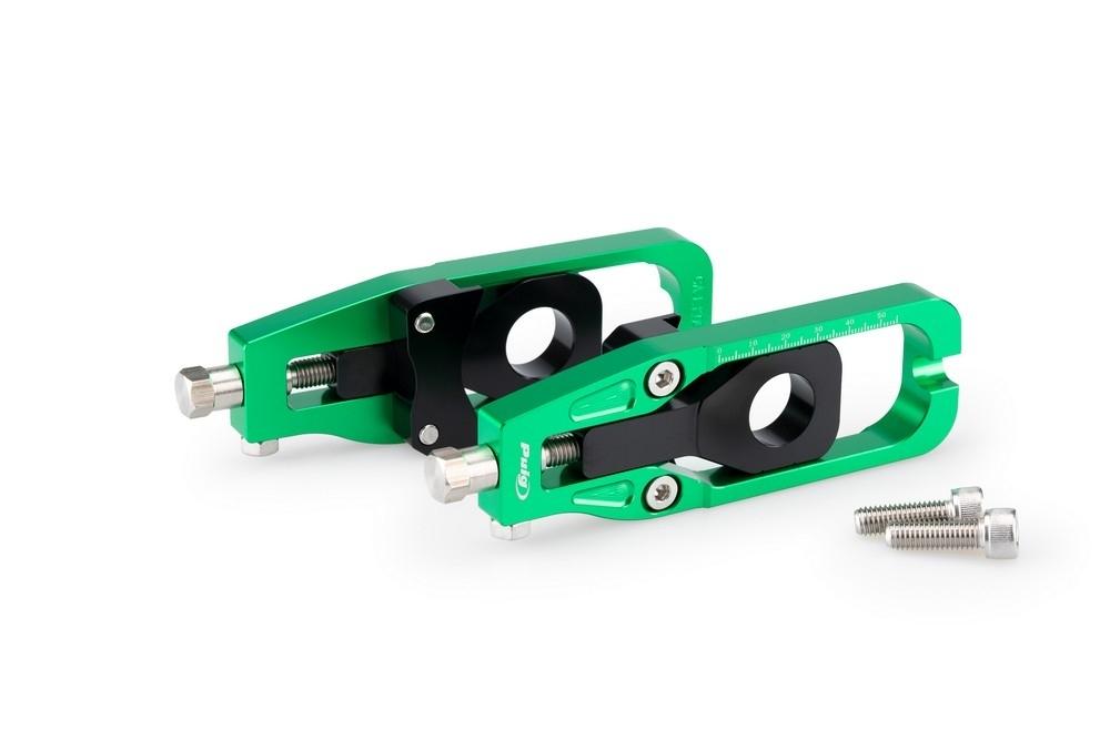 Tensores cadena aluminio CNC Kawasaki Z900 2017-2024 verdes