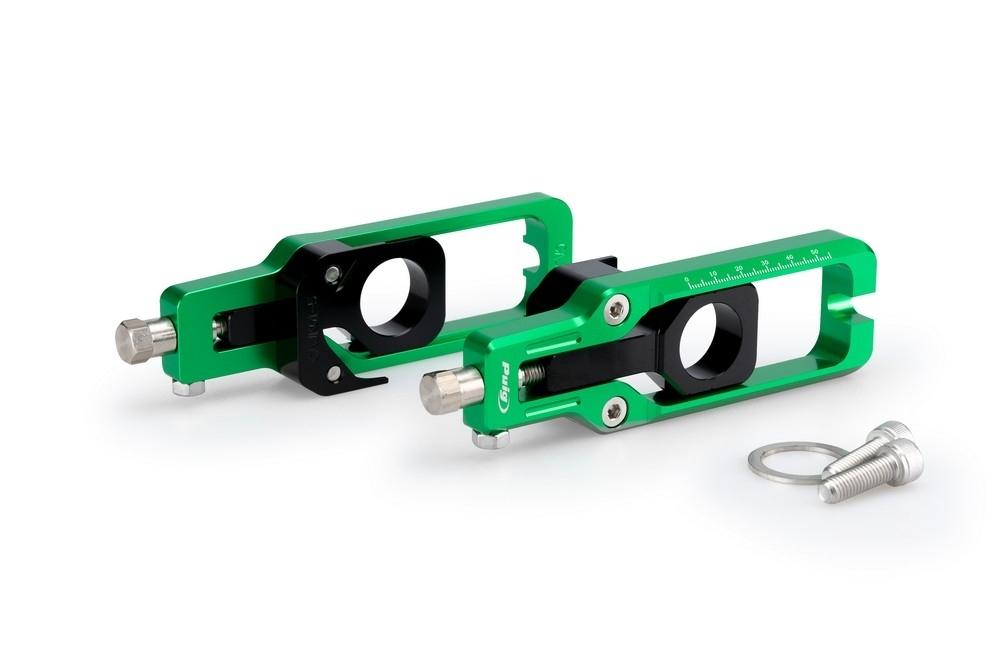 Tensores cadena aluminio CNC Kawasaki ZX-10R 2016-2024, ZX-10RR 2021-2024 verdes