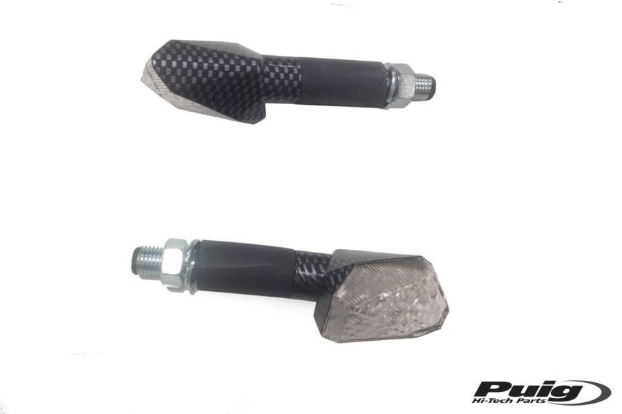 Intermitentes Puig Rubi a leds brazo largo simil carbono homologados  (par)