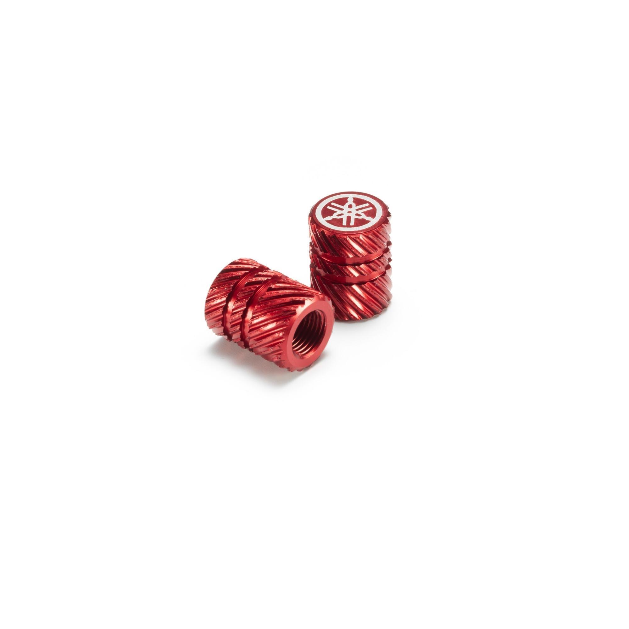 Par tapones de válvula aluminio Yamaha patron helicoidal rojos