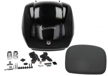 Baul 36L Vespa GTS, GTV, Super Negro 98A (XNT) respaldo gris