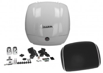 Baul 36L Vespa GTS, GTV, Super Blanco B04 respaldo negro con borde blanco