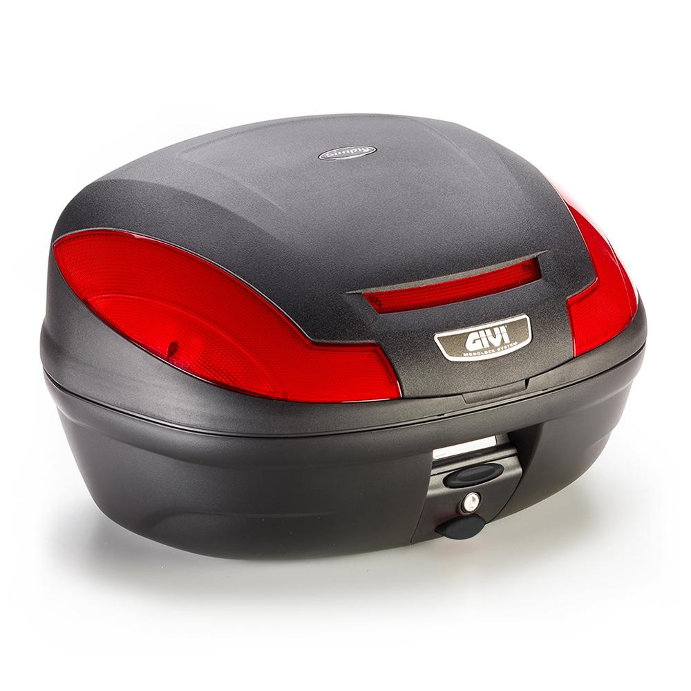 Baul 47L Givi E470 Simply III monolock negro base reflex rojos  (sin parrilla)